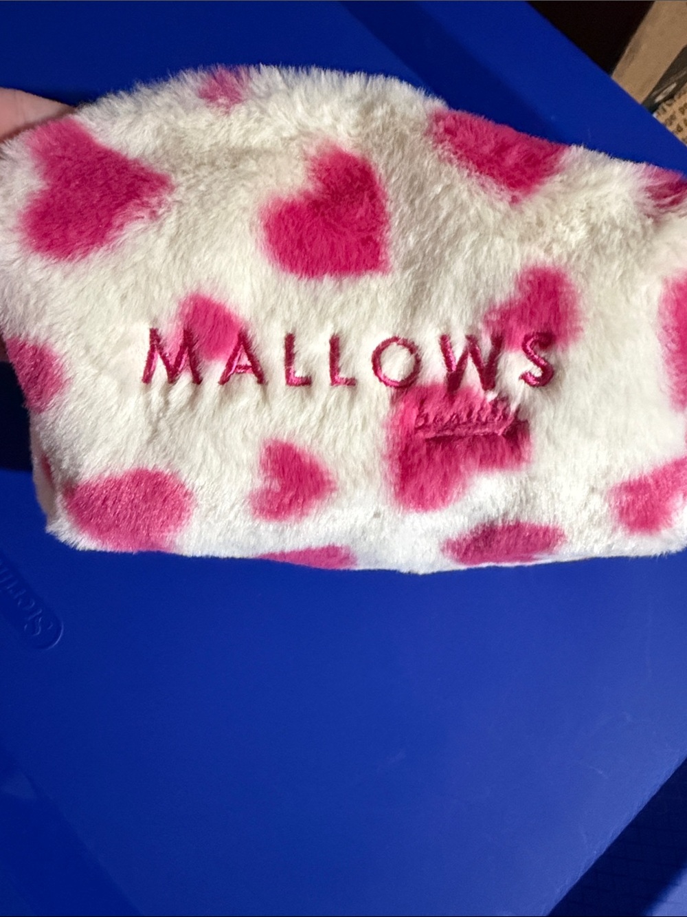 Pink & White Plush Cosmetic Bag